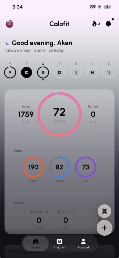 Calofit Monochromatic theme — clean black and white dashboard